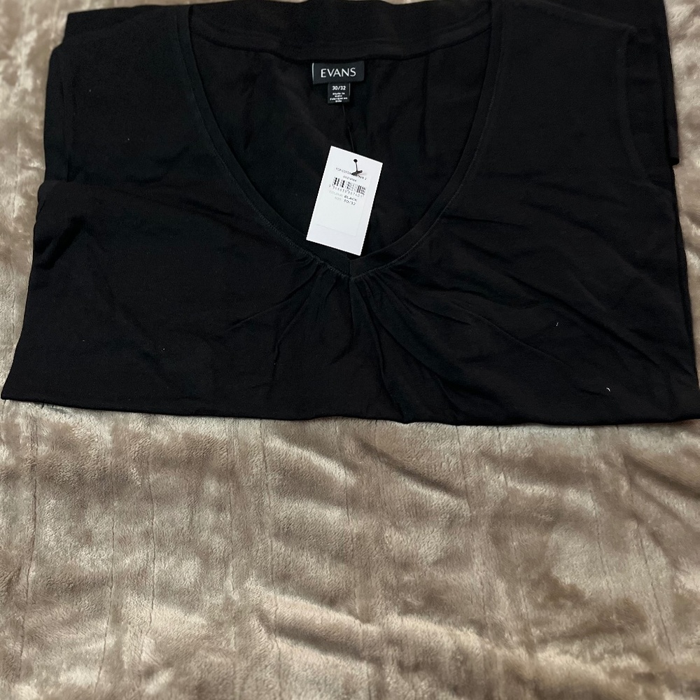 Evan's Cotton Gather V-Neck Black Shirt Size 30/32